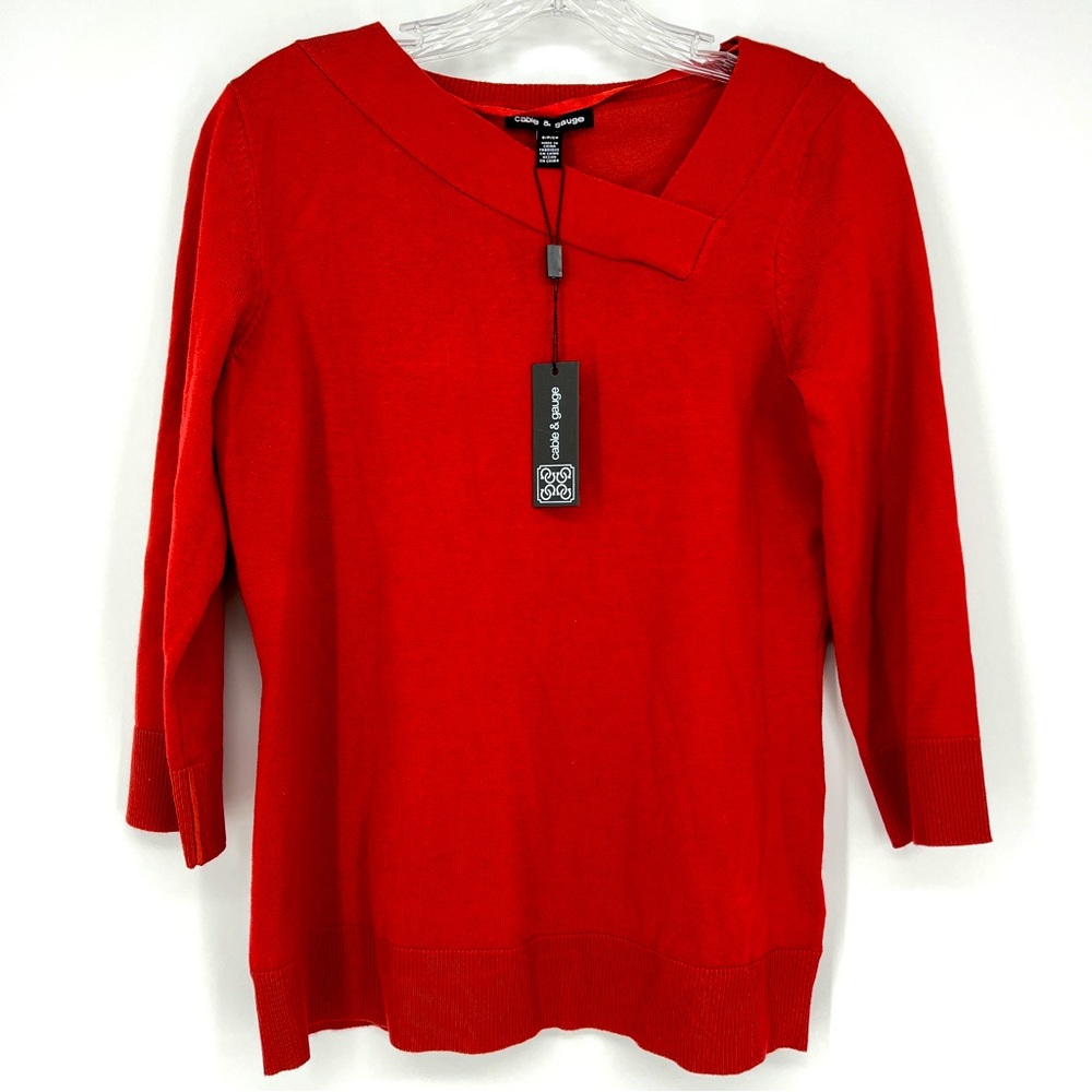 NWT Cable & Gauge Sweater Quarter Sleeve Size Small Red Casual Business Soft